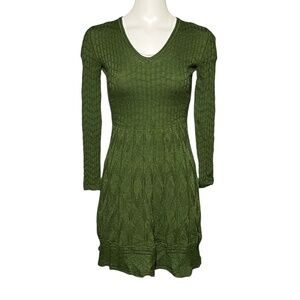M Missoni Womens Olive Green Crochet Sweater Dress Size Small XS Fit & Flair